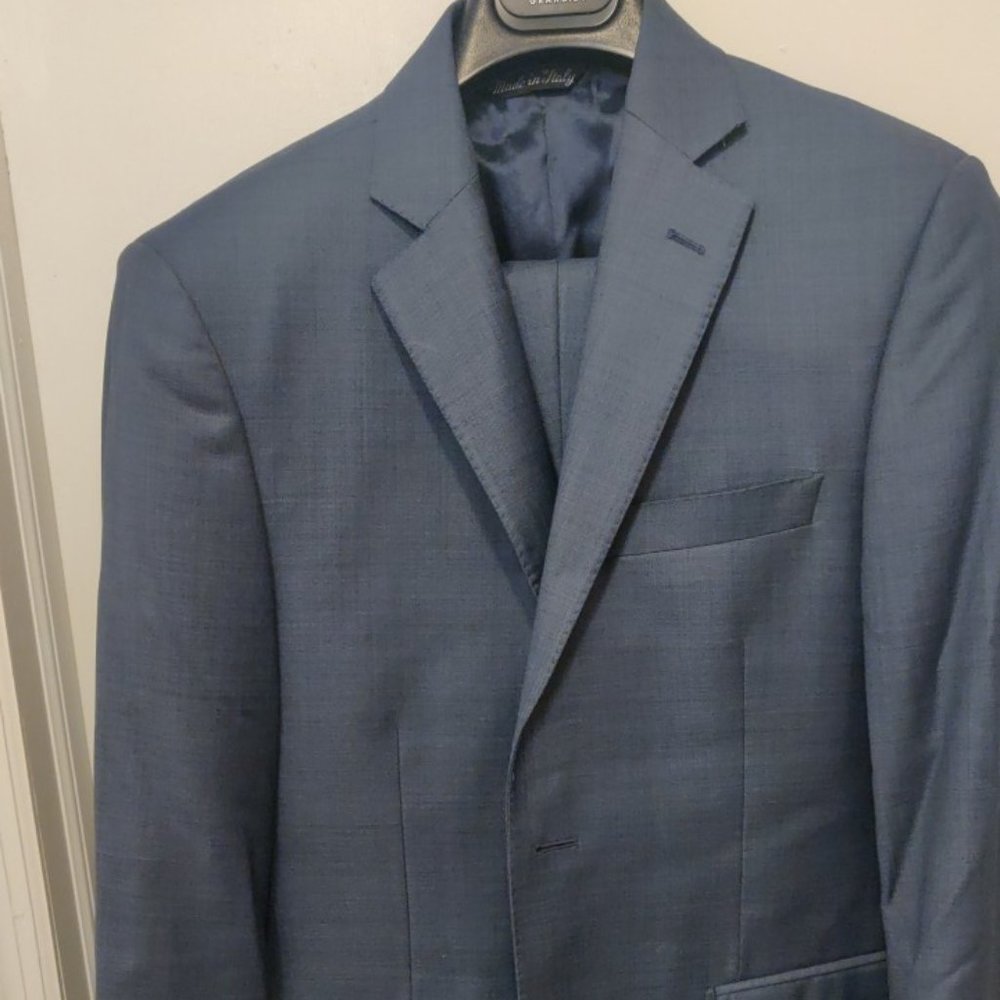 Saks Fifth Avenue 36S 100% wool suit Zegna cloth light blue slim tailored fit
